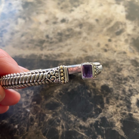 Samuel Benham Sterling Silver & 18K Gold with Amethyst Hinged Cuff Bracelet - Picture 6 of 16